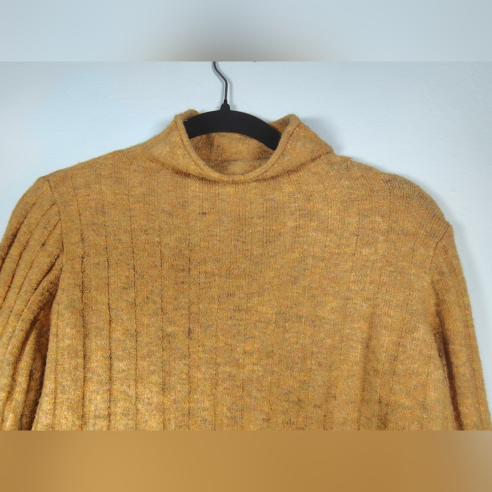 Madewell "Evercrest" Heather Mustard Mock Turtleneck Wool Blend Sweater Size M - Picture 4 of 9